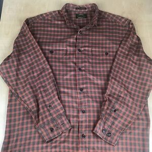 Vintage Orvis Signature Collection Mens Large Button Up Plaid Shirt Green Red
